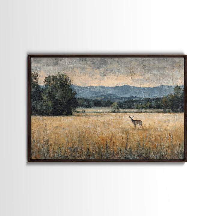 Deer Standing in a Golden Field Canvas Print, Nature Art, Wood Wall Art, Living Room Decor, Nature, Digital Download Art, NAT-3x2-12