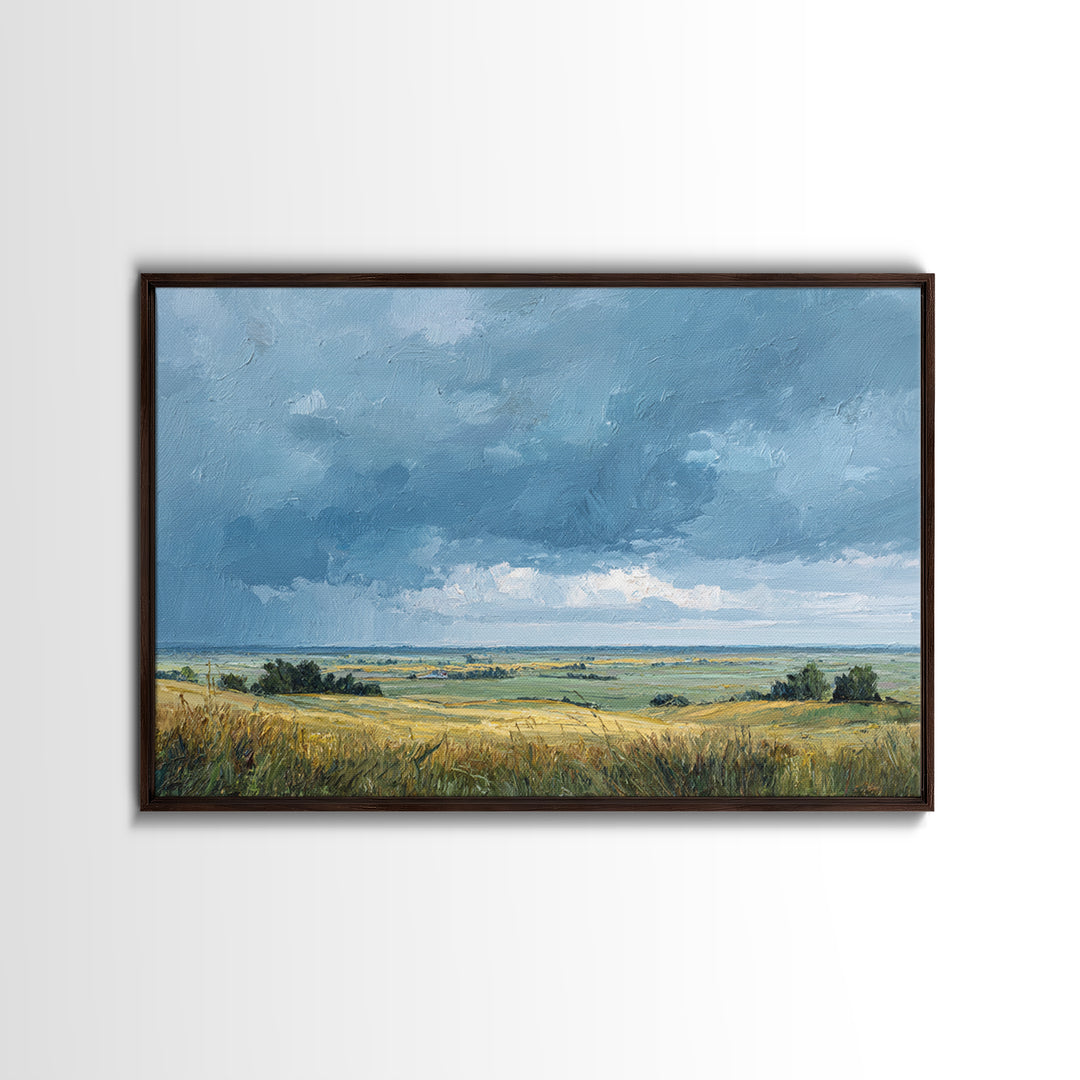 Storm Clouds over a Rolling Prairie Framed Canvas Print, Nature Art, Wall Hangings, Living Room Decor, Fine Art, Nature, NAT-3x2-18