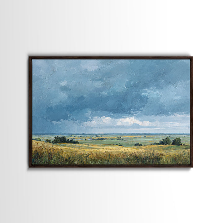 Storm Clouds over a Rolling Prairie Framed Canvas Print, Nature Art, Wall Hangings, Living Room Decor, Fine Art, Nature, NAT-3x2-18