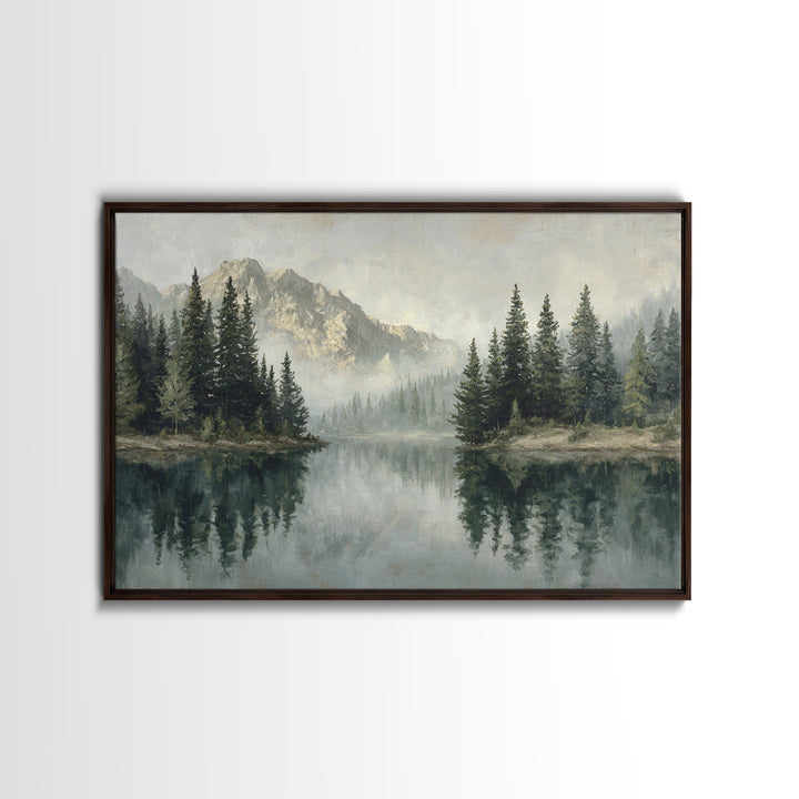 Misty Mountain Lake Canvas Print, Nature Art, Stained Glass Art, Living Room Decor, Nature, Modern Decor, Fine Art Print, NAT-3x2-57