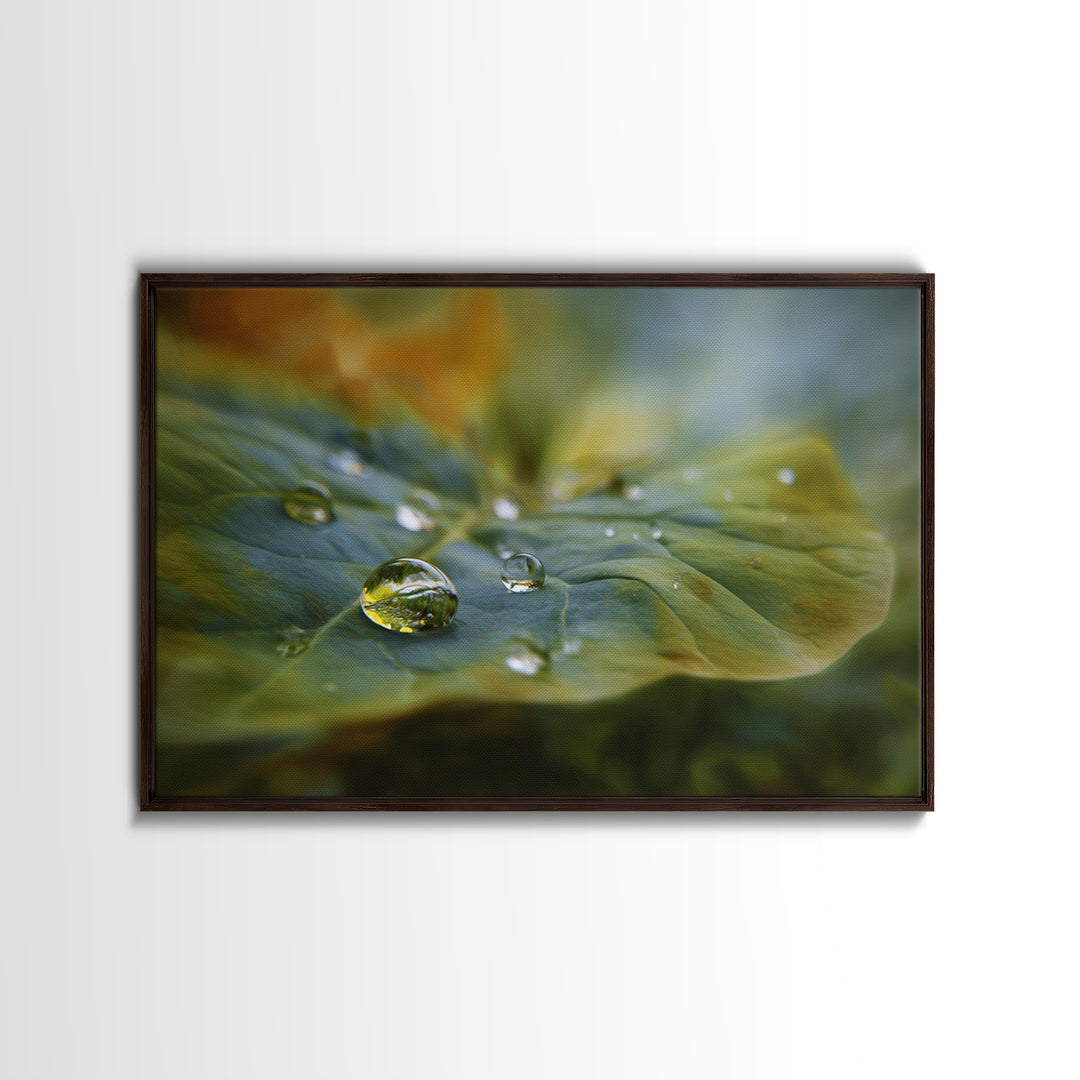 Rain Drops on a Large Green Leaf Canvas Print, Nature Art, Mountain Wall Art, Living Room Decor, Watercolor Art, Nature, NAT-3x2-61