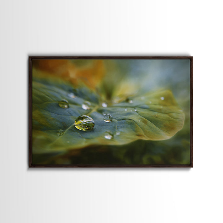 Rain Drops on a Large Green Leaf Canvas Print, Nature Art, Mountain Wall Art, Living Room Decor, Watercolor Art, Nature, NAT-3x2-61