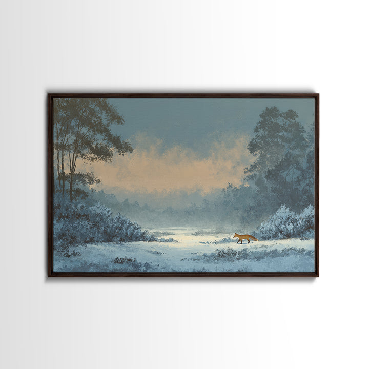 Fox Crossing a Snowy Forest Clearing Canvas Print, Nature Art, Wood Wall Art, Living Room Decor, Nature, Digital Download Art, NAT-3x2-62