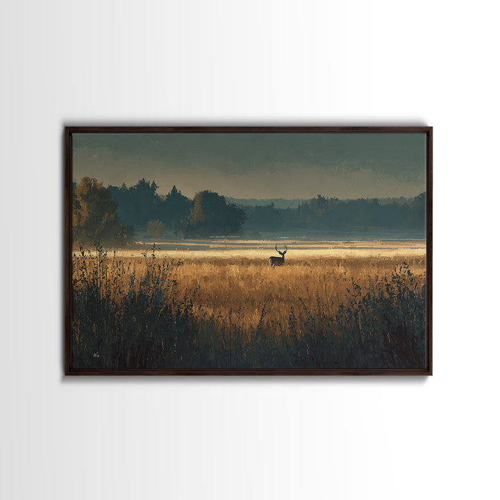 Deer Standing in a Golden Field Canvas Print, Nature Art, Boho Decor, Living Room Decor, Fine Art, Nature, Wall Decor, NAT-3x2-84