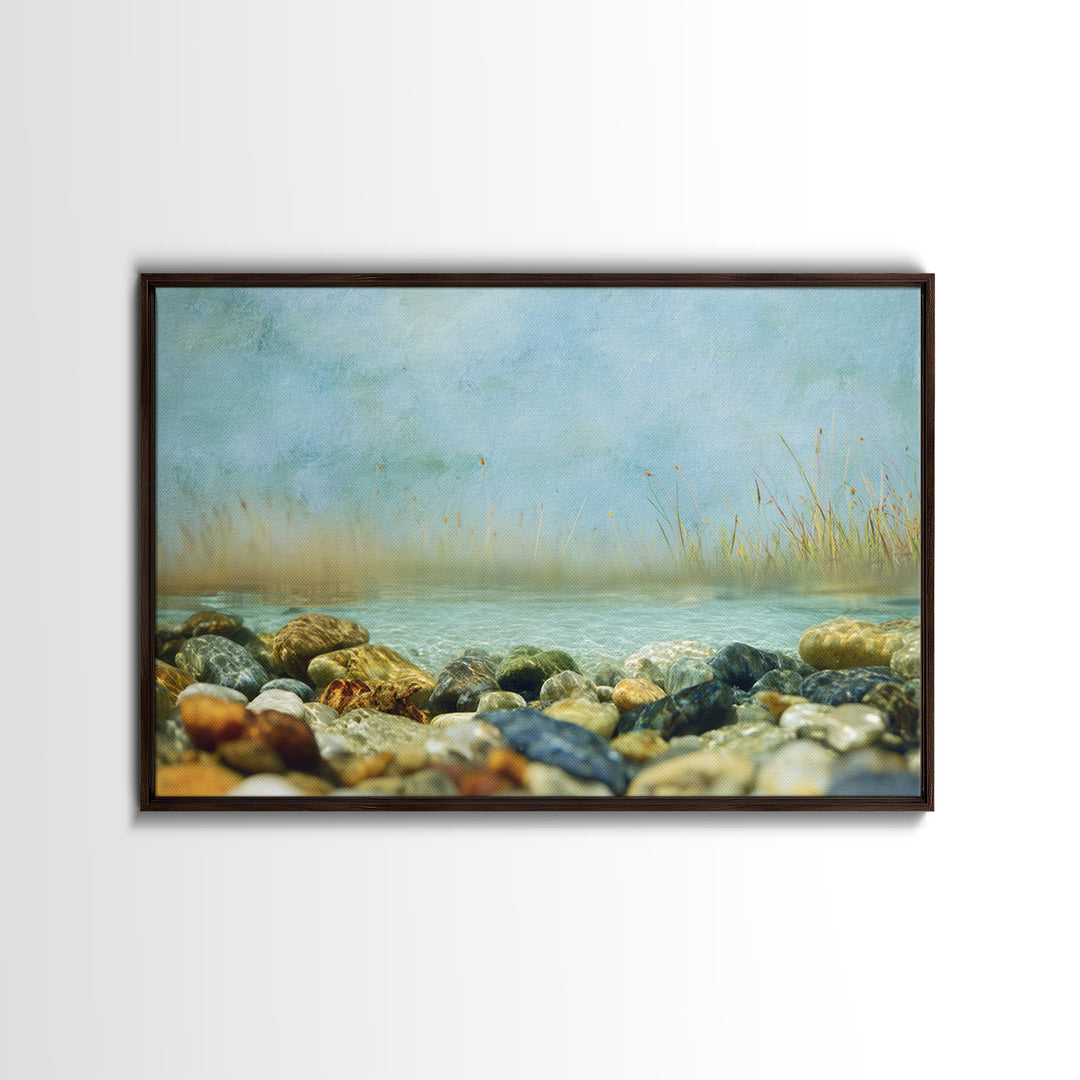 River Stones under Clear Shallow Water Canvas Print, Nature Art, Nature Wall Art, Living Room Decor, Oil Painting, Nature, NAT-3x2-89