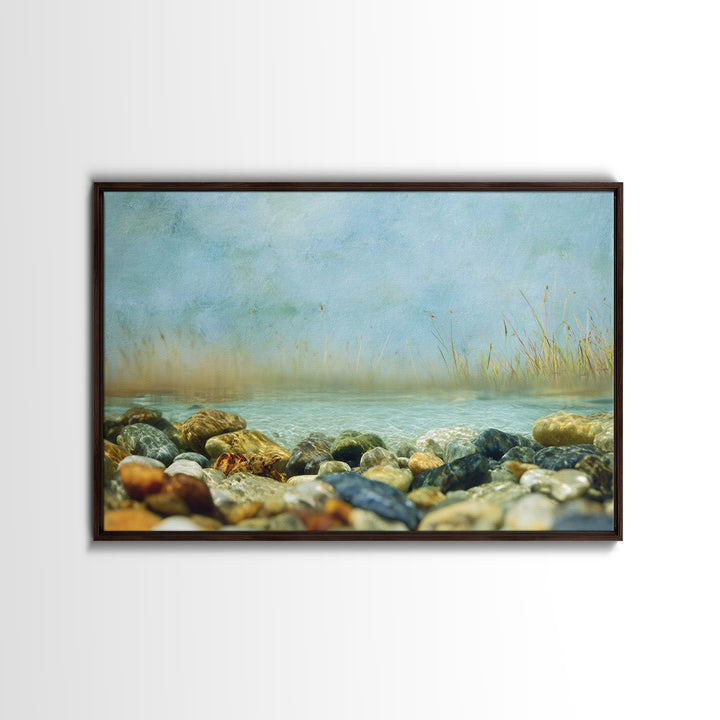 River Stones under Clear Shallow Water Canvas Print, Nature Art, Nature Wall Art, Living Room Decor, Oil Painting, Nature, NAT-3x2-89