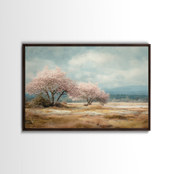 Spring Cherry Blossoms Framed Canvas Print, Nature Art, Luxury Decor, Living Room Decor, Fine Art, Nature, Mushroom, NAT-3x2-92