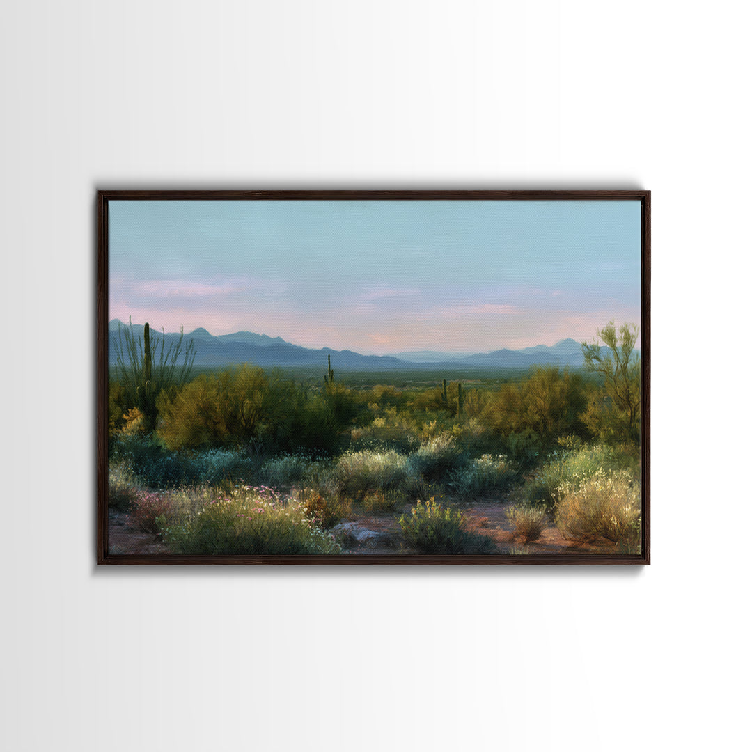 Desert Cactus Blooming After Rain Framed Canvas Print, Nature Art, Art Print, Living Room Decor, Fine Art, Nature, NAT-3x2-96