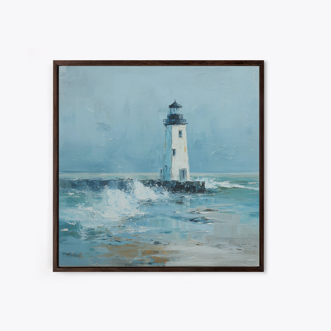 Lighthouse Standing Against Stormy Waves Canvas Print, Nautical Art, Large Wall Art, Coastal Decor, Abstract Art, Harbor, NAU-1x1-3