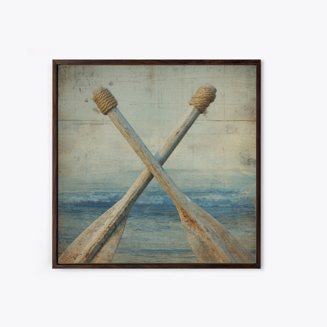 Weathered Oars Crossed Canvas Print, Nautical Art, Coastal Wall Art, Coastal Decor, Harbor, Neutral Decor, Modern Decor, NAU-1x1-35