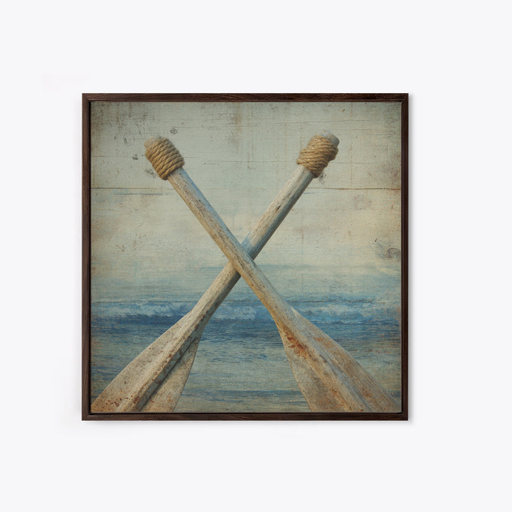 Weathered Oars Crossed Canvas Print, Nautical Art, Coastal Wall Art, Coastal Decor, Harbor, Neutral Decor, Modern Decor, NAU-1x1-35