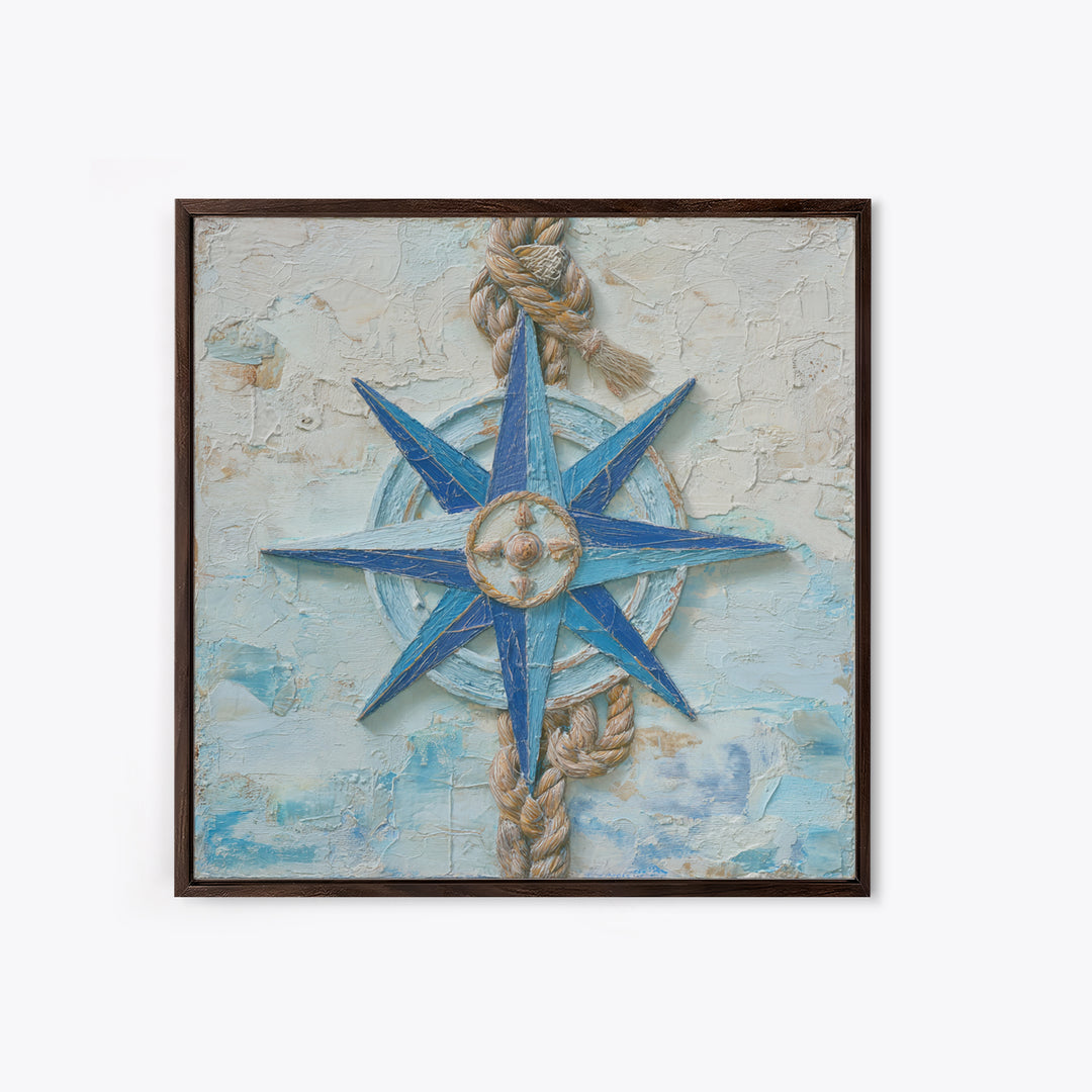 Nautical Star Compass Rose Framed Canvas Print, Nautical Art, Gallery Decor, Coastal Decor, Fine Art, Harbor, Wall Art, NAU-1x1-38
