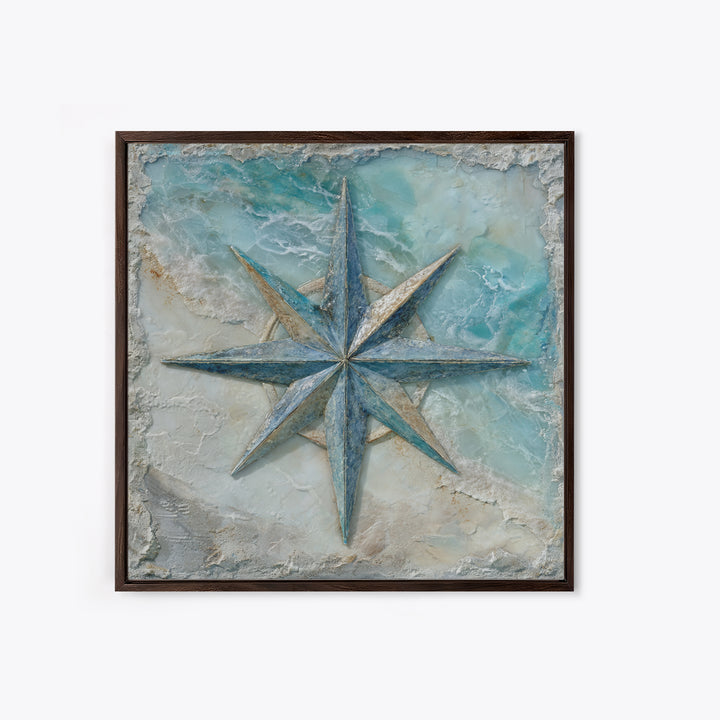 Nautical Star Compass Rose Framed Canvas Print, Nautical Art, Gallery Decor, Coastal Decor, Fine Art, Harbor, Wall Art, NAU-1x1-62
