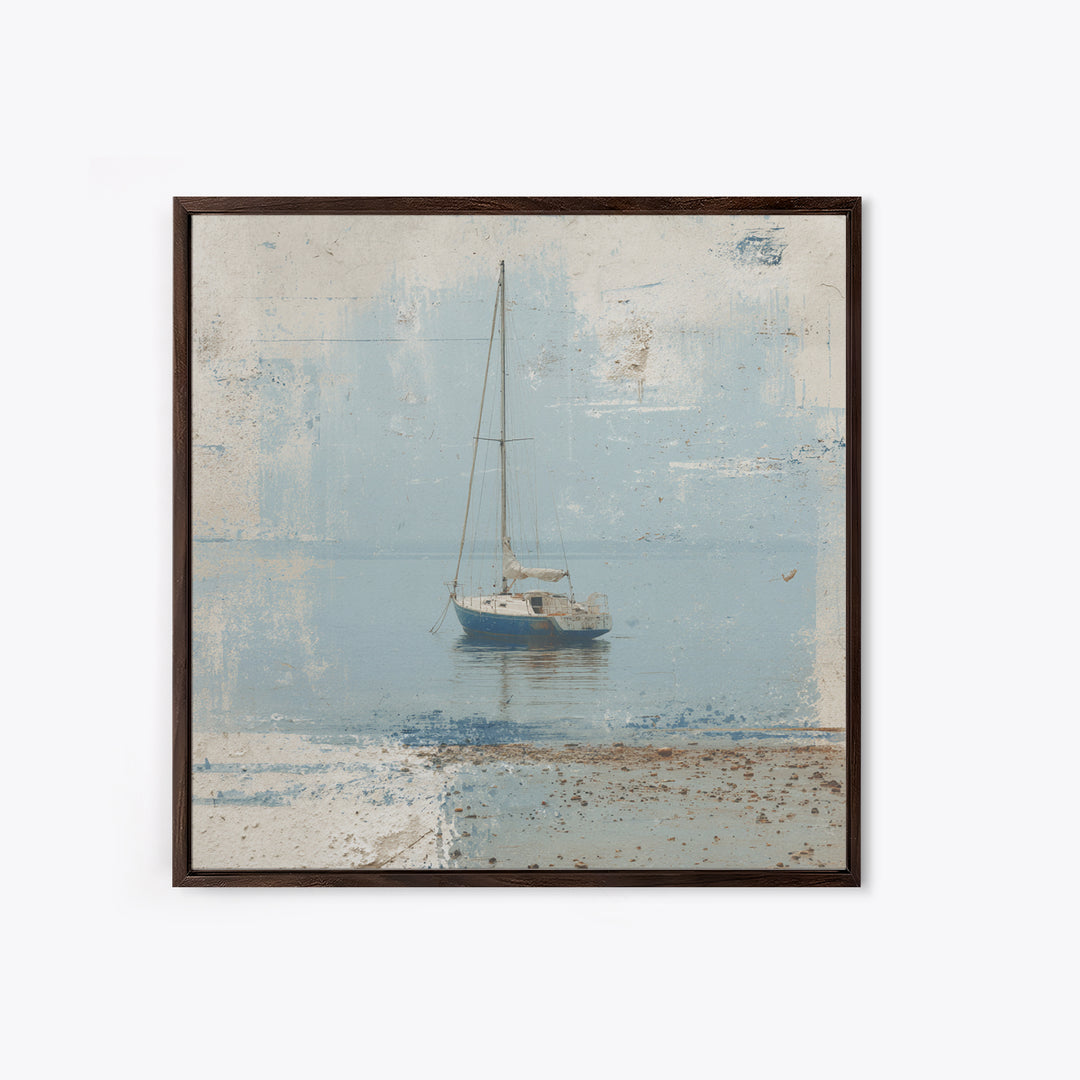 Blueprint Sailboat Technical Drawing Framed Canvas Print, Nautical Art, Gallery Wall, Coastal Decor, Abstract Art, Harbor, NAU-1x1-72
