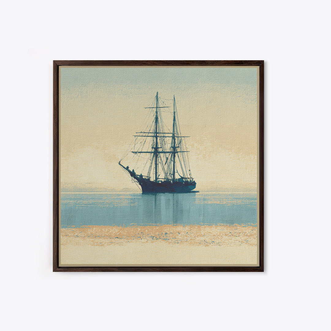 Tall Ship Silhouette at Sunset Framed Canvas Print, Nautical Art, Printable, Coastal Decor, Fine Art, Harbor, Beach Decor, NAU-1x1-8