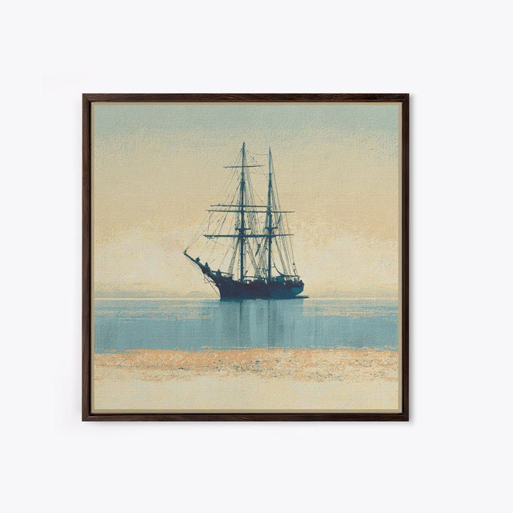 Tall Ship Silhouette at Sunset Framed Canvas Print, Nautical Art, Printable, Coastal Decor, Fine Art, Harbor, Beach Decor, NAU-1x1-8