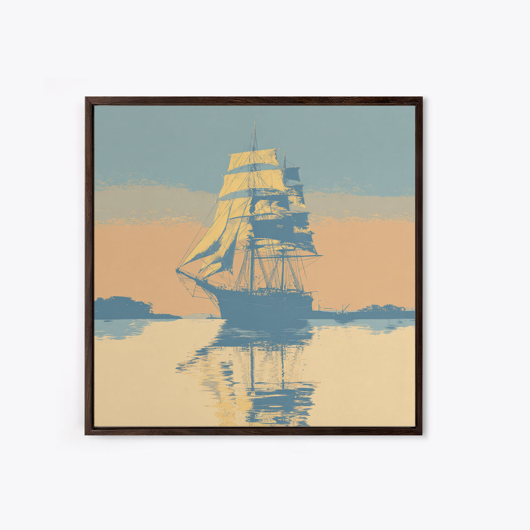 Tall Ship Silhouette at Sunset Framed Canvas Print, Nautical Art, Fine Art Print, Coastal Decor, Fine Art, Harbor, Wall Decor, NAU-1x1-80