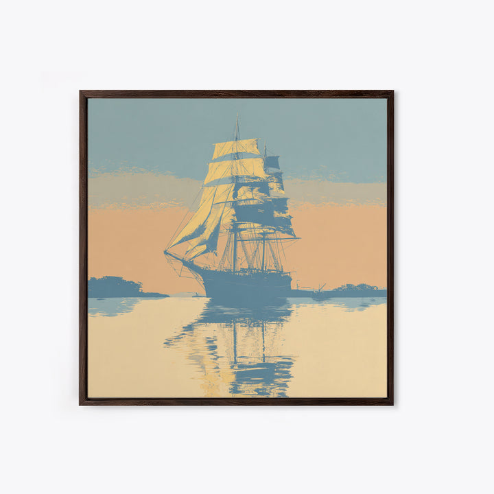 Tall Ship Silhouette at Sunset Framed Canvas Print, Nautical Art, Fine Art Print, Coastal Decor, Fine Art, Harbor, Wall Decor, NAU-1x1-80