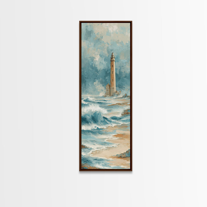 Lighthouse Standing Against Stormy Waves Framed Canvas Print, Nautical Art, Statement Artwork, Coastal Decor, Fine Art, Harbor, NAU-1x3-87
