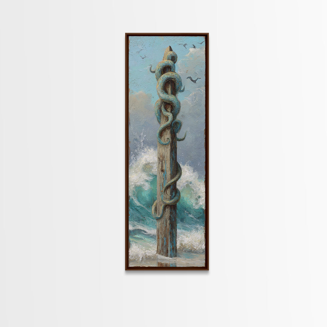 Octopus Wrapped Around an Anchor Canvas Print, Nautical Art, Boho Decor, Coastal Decor, Oil Painting, Harbor, Art Print, NAU-1x3-97