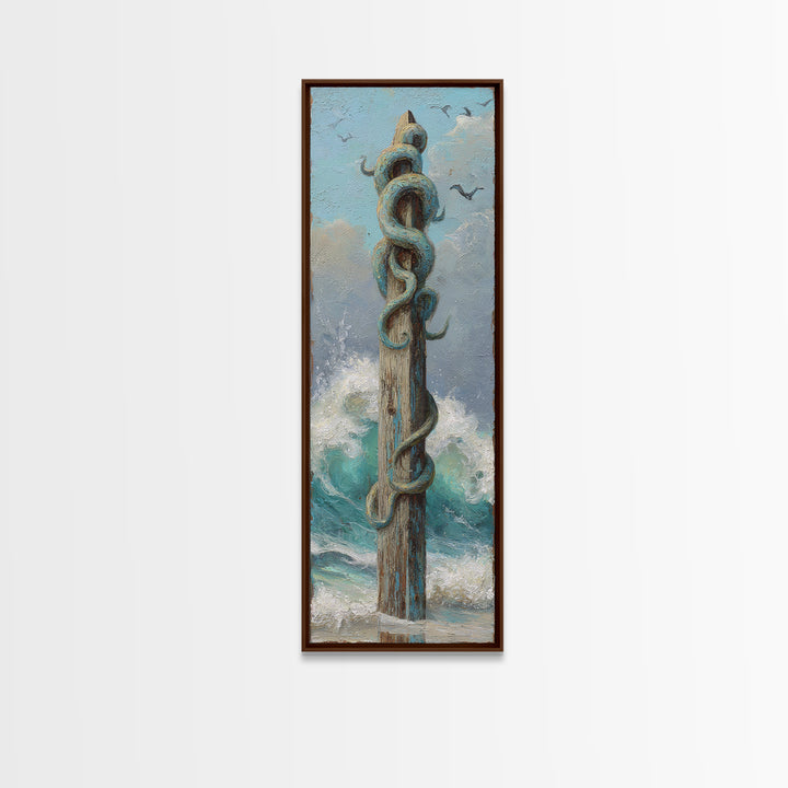 Octopus Wrapped Around an Anchor Canvas Print, Nautical Art, Boho Decor, Coastal Decor, Oil Painting, Harbor, Art Print, NAU-1x3-97