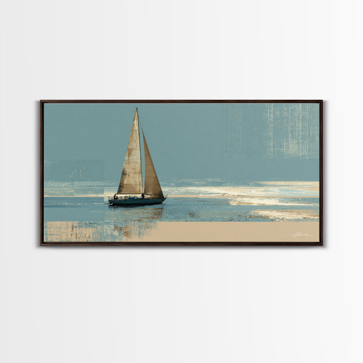 Blueprint Sailboat Technical Drawing Framed Canvas Print, Nautical Art, Statement Artwork, Coastal Decor, Fine Art, Harbor, NAU-2x1-20