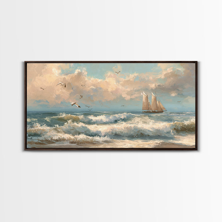 Sea Captain Portrait Framed Canvas Print, Nautical Art, Boho Decor, Coastal Decor, Fine Art, Harbor, Painting, Art Print, NAU-2x1-27