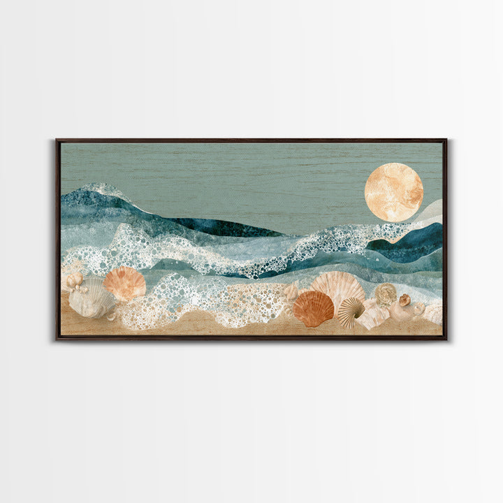Porthole View of Waves and Moon Framed Canvas Print, Nautical Art, Room Decor, Coastal Decor, Fine Art, Harbor, Printable, NAU-2x1-42