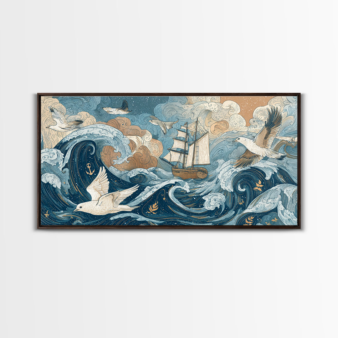 Anchor and Laurel Nautical Crest Without Text Canvas Print, Nautical Art, Printable Art, Coastal Decor, Fine Art, Harbor, NAU-2x1-49