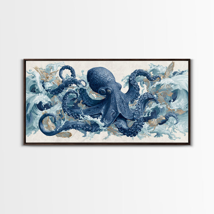 Octopus Wrapped Around an Anchor Canvas Print, Nautical Art, Oil Painting, Coastal Decor, Fine Art, Harbor, Beach Decor, NAU-2x1-57