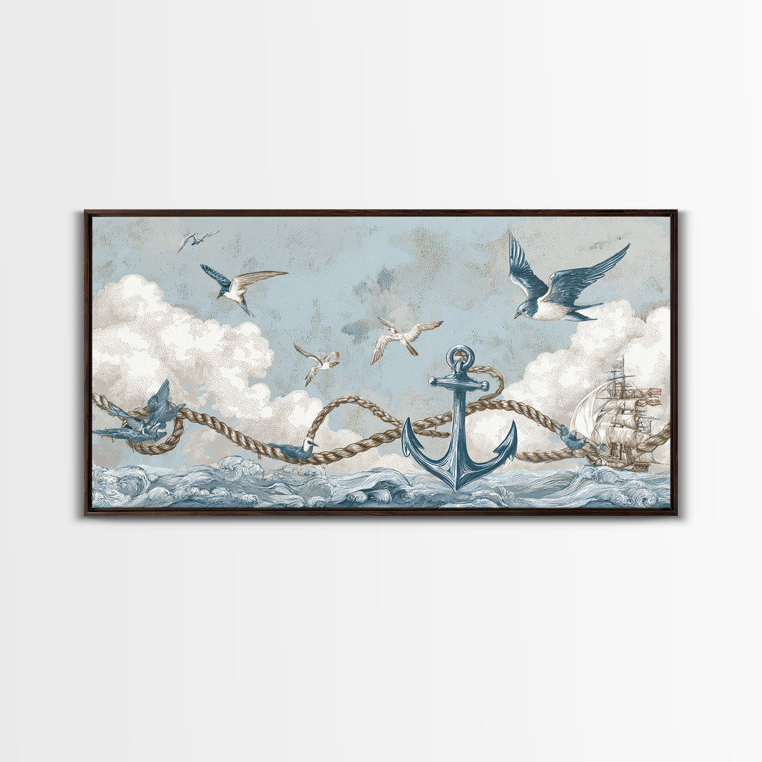 Sailor Tattoo Swallow and Anchor Framed Canvas Print, Nautical Art, Antique Decor, Coastal Decor, Harbor, Downloadable Prints, NAU-2x1-91