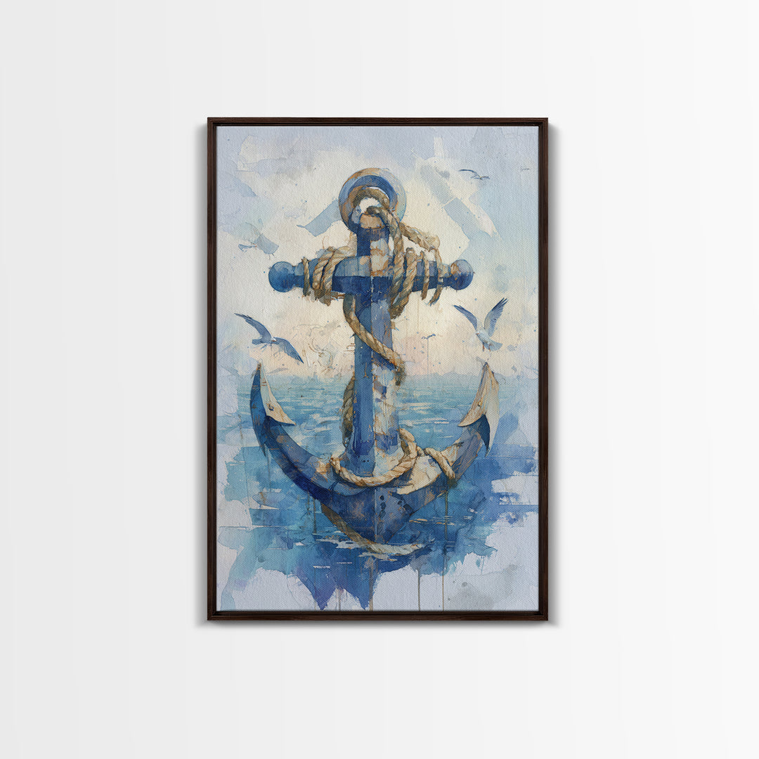 Octopus Wrapped Around an Anchor Canvas Print, Nautical Art, Digital Print, Coastal Decor, Fine Art, Harbor, Beach Print, NAU-2x3-45