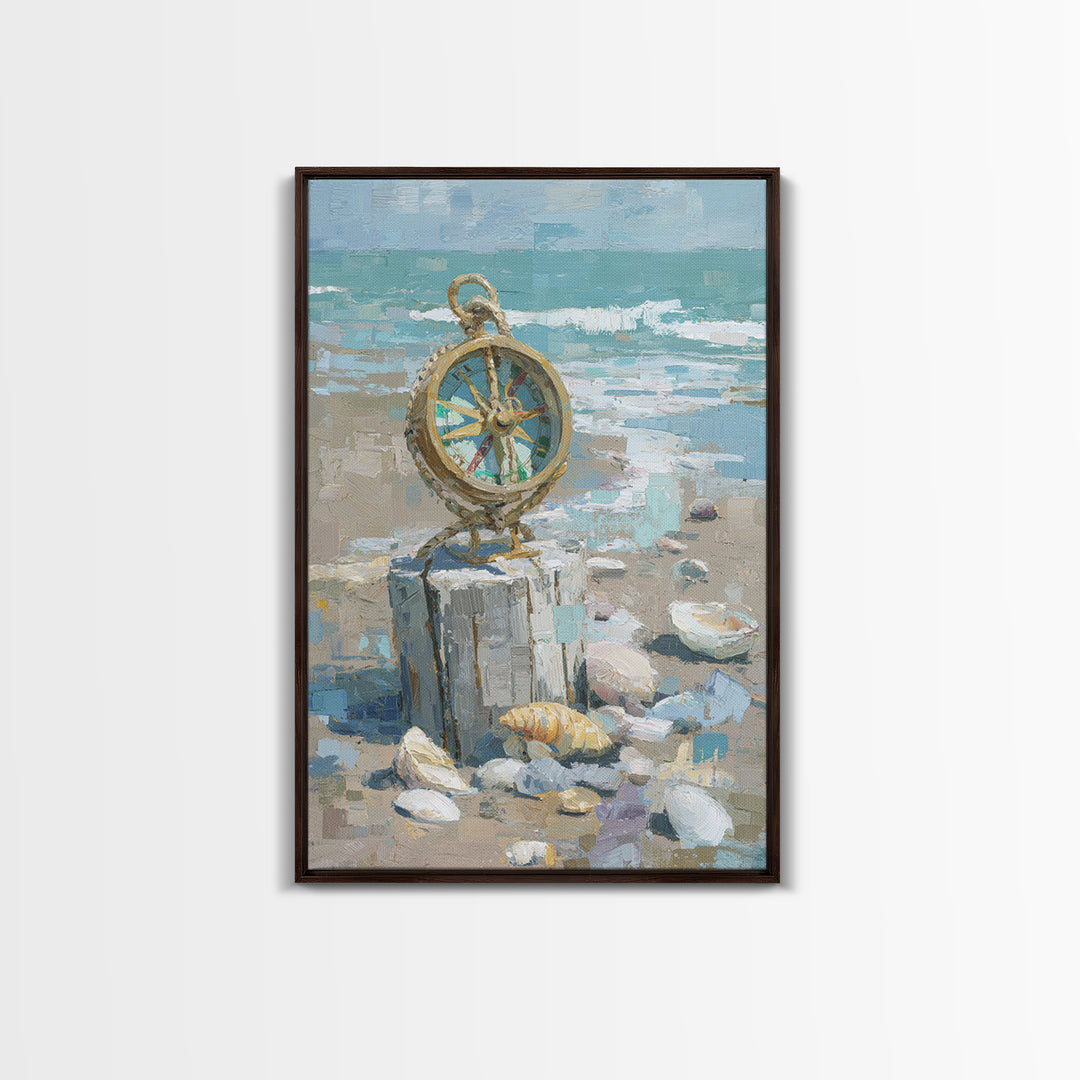 Antique Compass with Rope and Shells Canvas Print, Nautical Art, Antique Decor, Coastal Decor, Harbor, Downloadable Prints, NAU-2x3-82