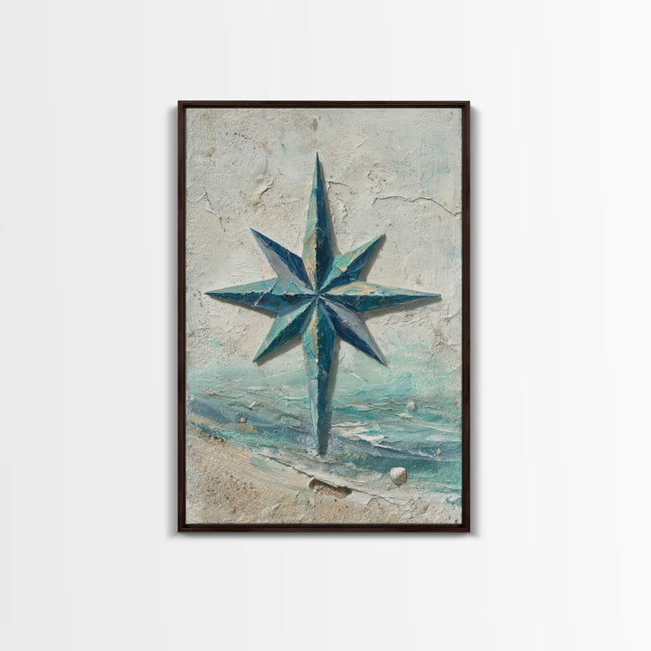 Nautical Star Compass Rose Framed Canvas Print, Nautical Art, Printable Art, Coastal Decor, Fine Art, Harbor, Gallery Wall, NAU-2x3-94