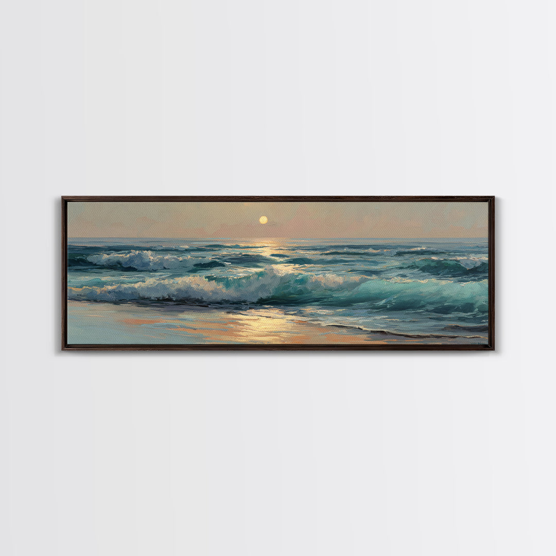 Porthole View of Waves and Moon Canvas Print, Nautical Art, Modern Decor, Coastal Decor, Fine Art, Harbor, Poster, Wall Decor, NAU-3x1-14