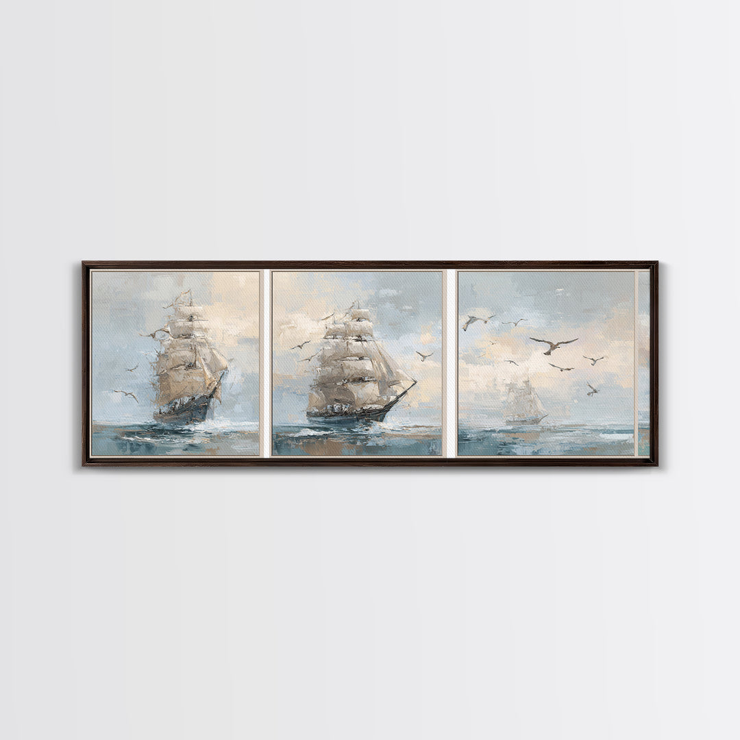 Sea Captain Portrait Framed Canvas Print, Nautical Art, Room Decor, Coastal Decor, Oil Painting, Harbor, Printable, NAU-3x1-23