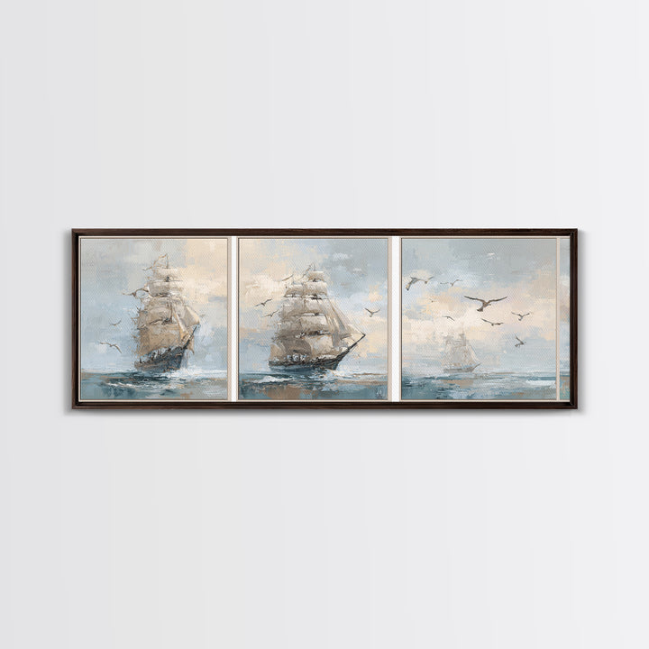 Sea Captain Portrait Framed Canvas Print, Nautical Art, Room Decor, Coastal Decor, Oil Painting, Harbor, Printable, NAU-3x1-23