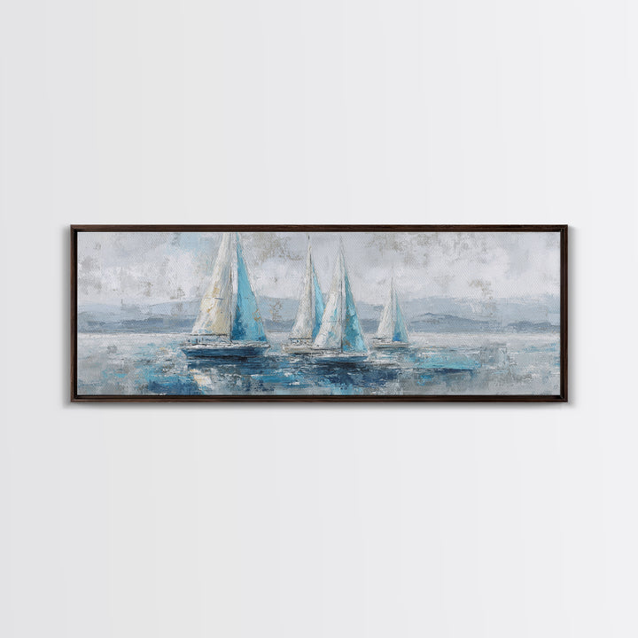 Blueprint Sailboat Technical Drawing Canvas Print, Nautical Art, Neutral Decor, Coastal Decor, Fine Art, Harbor, Home Decor, NAU-3x1-40