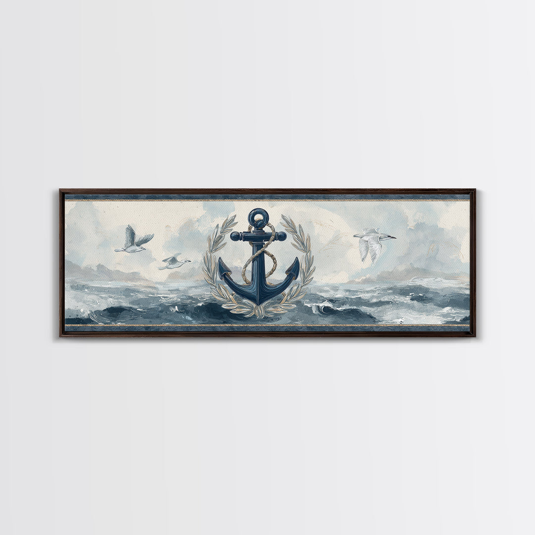 Anchor and Laurel Nautical Crest Without Text Canvas Print, Nautical Art, Beach Print, Coastal Decor, Fine Art, Harbor, NAU-3x1-45