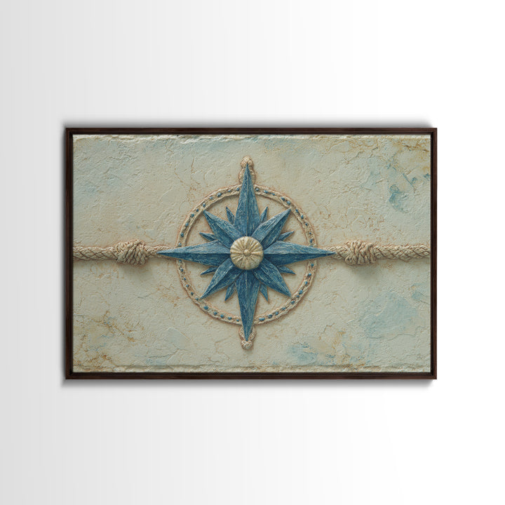 Nautical Star Compass Rose Framed Canvas Print, Nautical Art, Printable Art, Coastal Decor, Fine Art, Harbor, Gallery Wall, NAU-3x2-18