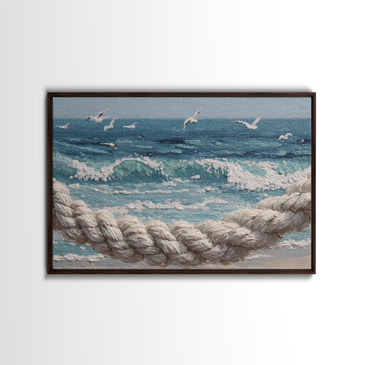 Knotted Rope Pattern Framed Canvas Print, Nautical Art, Statement Artwork, Coastal Decor, Fine Art, Harbor, Wall Decor, NAU-3x2-85