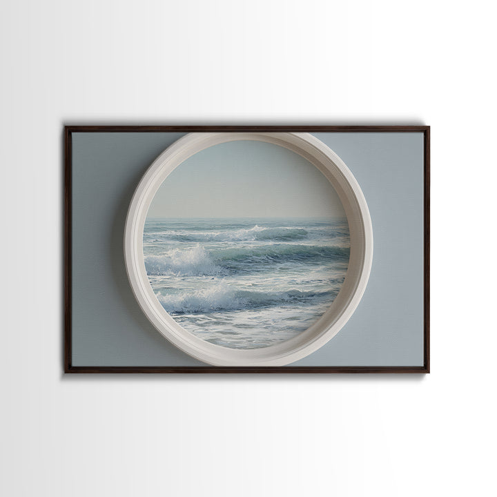 Porthole View of Waves and Moon Canvas Print, Nautical Art, Landscape Art, Coastal Decor, Fine Art, Harbor, Textured Painting, NAU-3x2-98