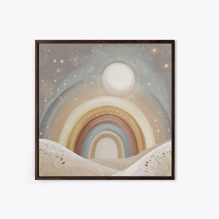 Neutral Boho Sun and Arch Shapes Framed Canvas Print, Nursery Decor, Nursery Art, Abstract Art, Nursery, Kids Wall Art, NDE-1x1-11