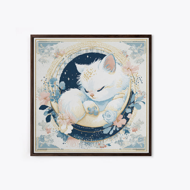 Sleeping Kitten on Crescent Moon Canvas Print, Nursery Decor, Gallery Decor, Fine Art, Nursery, Wall Art, Home Decor, NDE-1x1-17