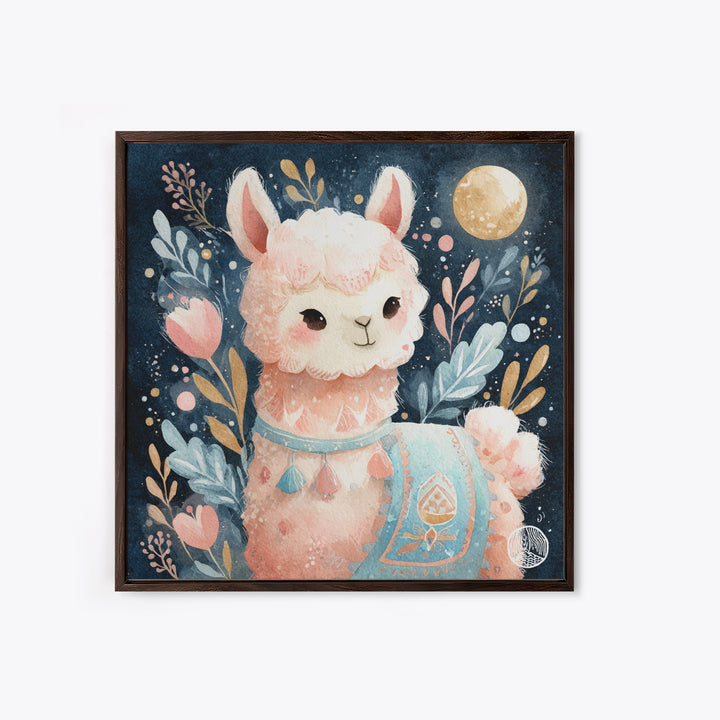 Cute Llama with Blanket Pattern Framed Canvas Print, Nursery Decor, Neutral Decor, Fine Art, Nursery, Home Decor, Wall Decor, NDE-1x1-21