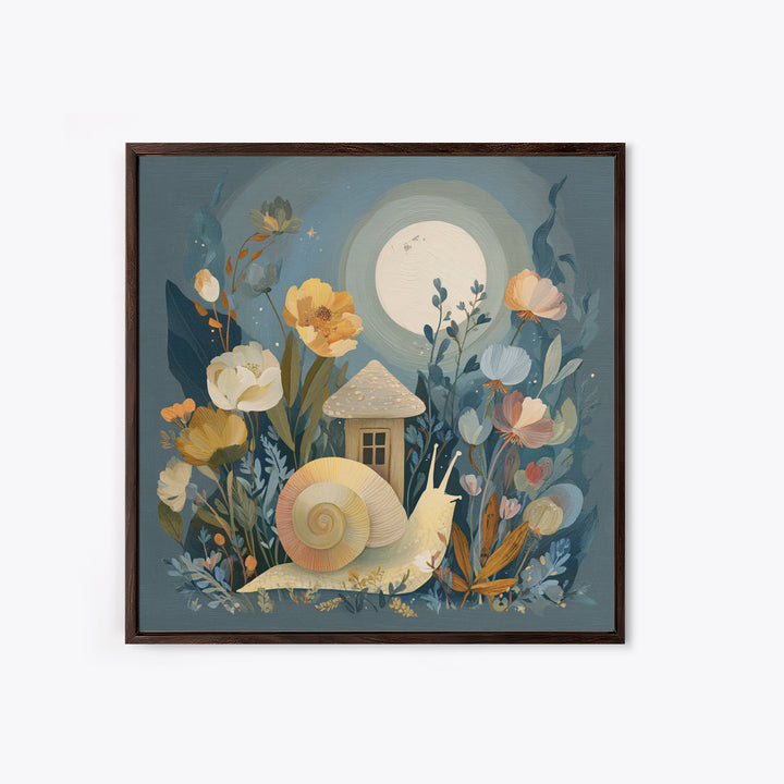 Garden Snail with Mushroom House Canvas Print, Nursery Decor, Nursery, Nursery, Baby Girl Nursery Decor, Nursery Name Sign, NDE-1x1-23