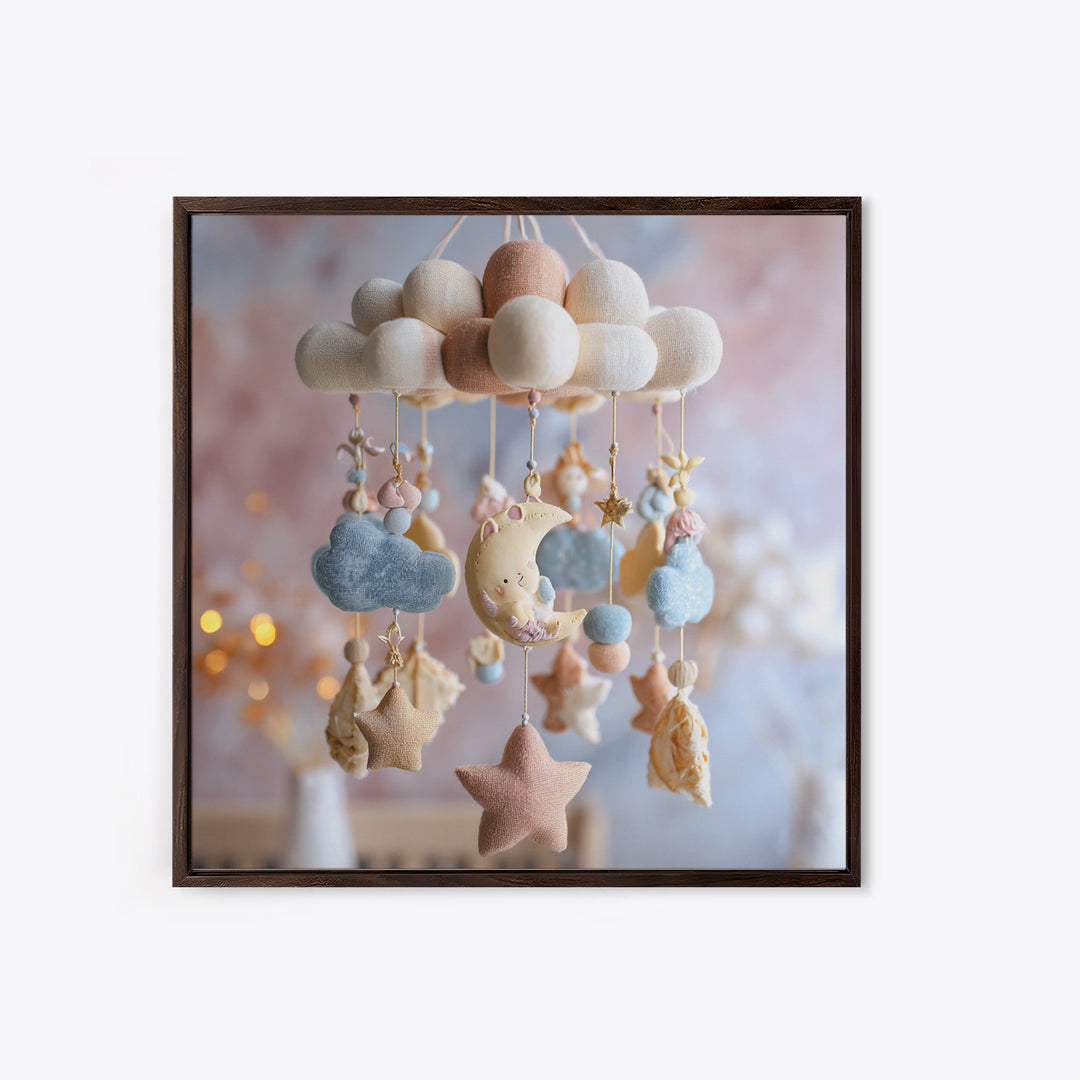 Moon Phase Mobile Framed Canvas Print, Nursery Decor, Playroom Decor, Fine Art, Nursery, Boy Nursery Decor, Gallery Decor, NDE-1x1-27