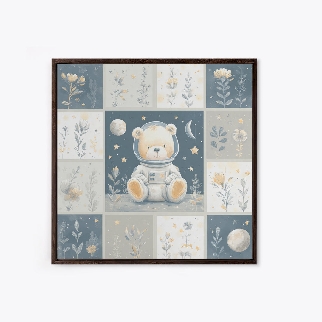 Little Astronaut Bear Framed Canvas Print, Nursery Decor, Safari Nursery Decor, Fine Art, Nursery, Modern Decor, Fine Art Print, NDE-1x1-39