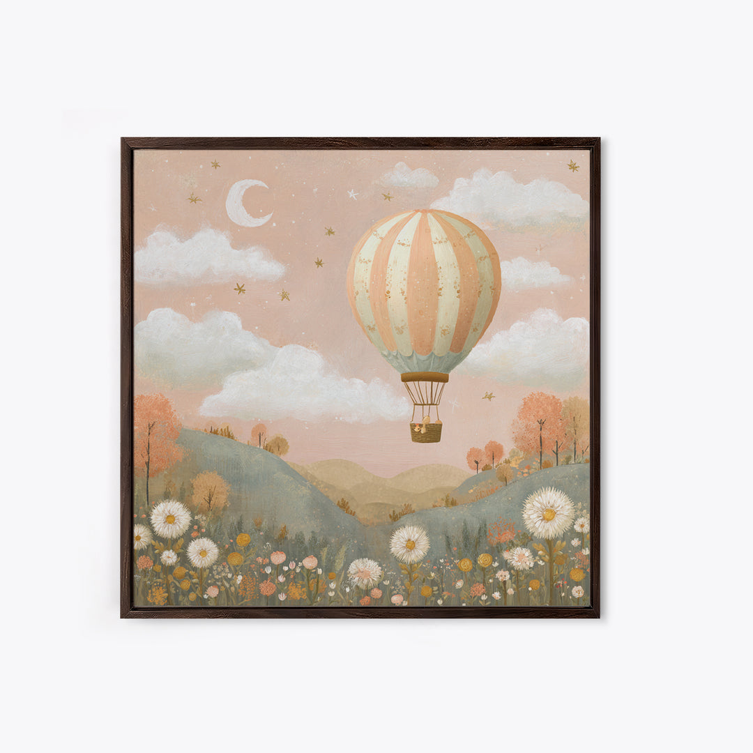 Hot Air Balloon Drifting Canvas Print, Nursery Decor, Safari Nursery Decor, Fine Art, Nursery, Modern Decor, Fine Art Print, NDE-1x1-60