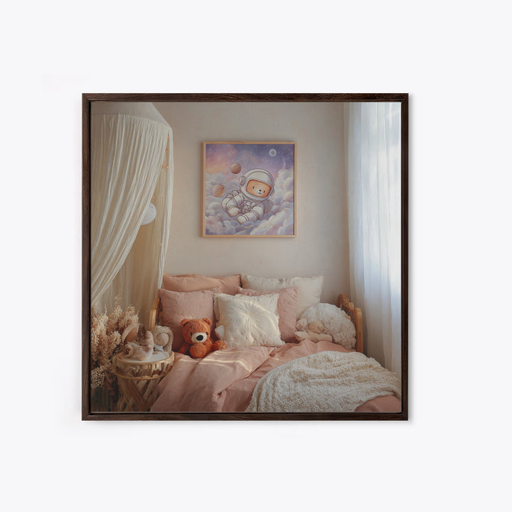 Little Astronaut Bear Framed Canvas Print, Nursery Decor, Neutral Decor, Fine Art, Nursery, Home Decor, Wall Decor, Art Print, NDE-1x1-63
